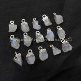 Raw Moonstone Electroplated Pendant Connectors, Rough Stone Connectors, Silver Plated Connectors, Sold By Piece